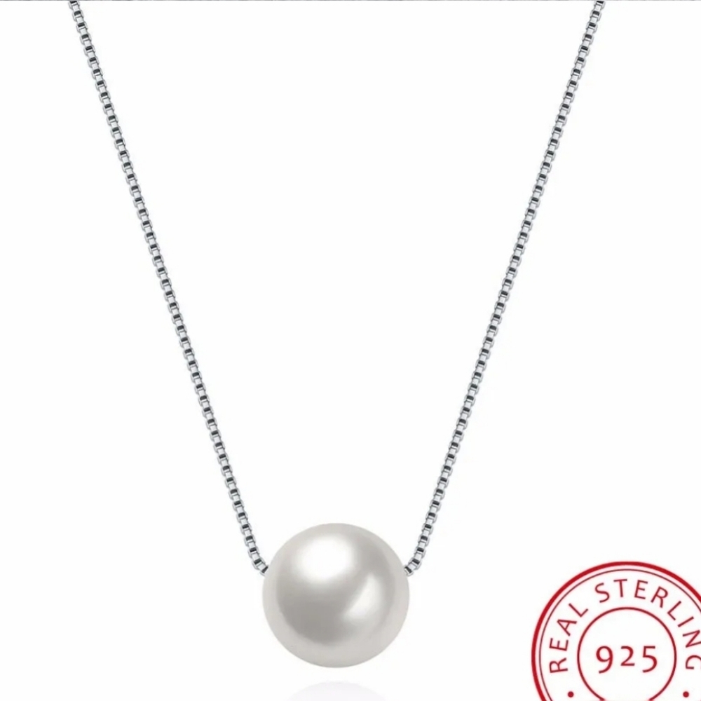 925 Sterling Silver Single Pearl Necklace